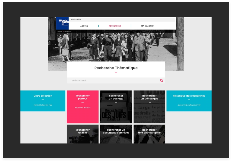 écran de la recherche par thèmes du centre de documentation du mémorial de la shoah