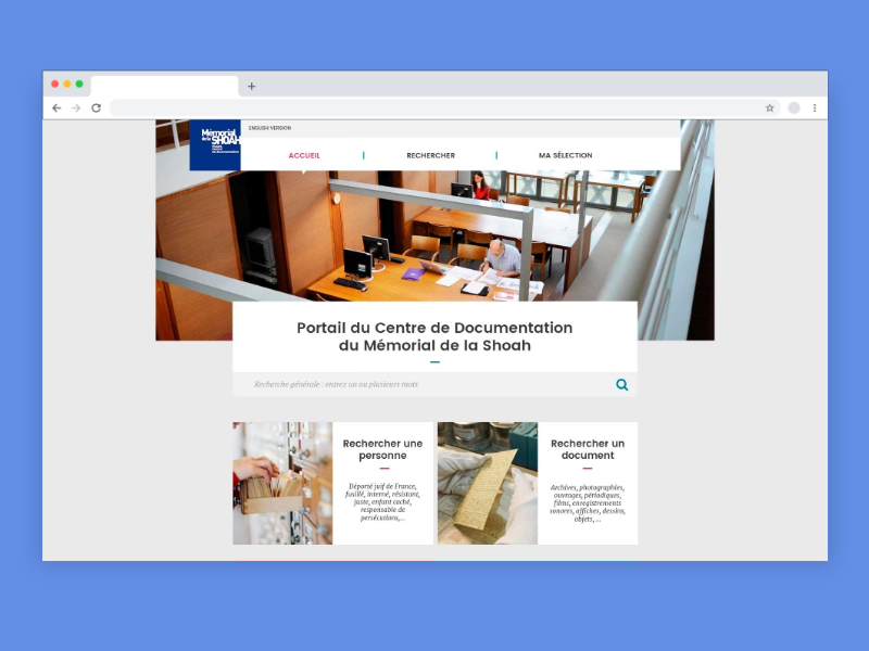 écran d'accueil du centre de documentation du mémorial de la shoah